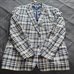 Ralph Lauren Blue and White Sport Coat with Classic Plaid Design